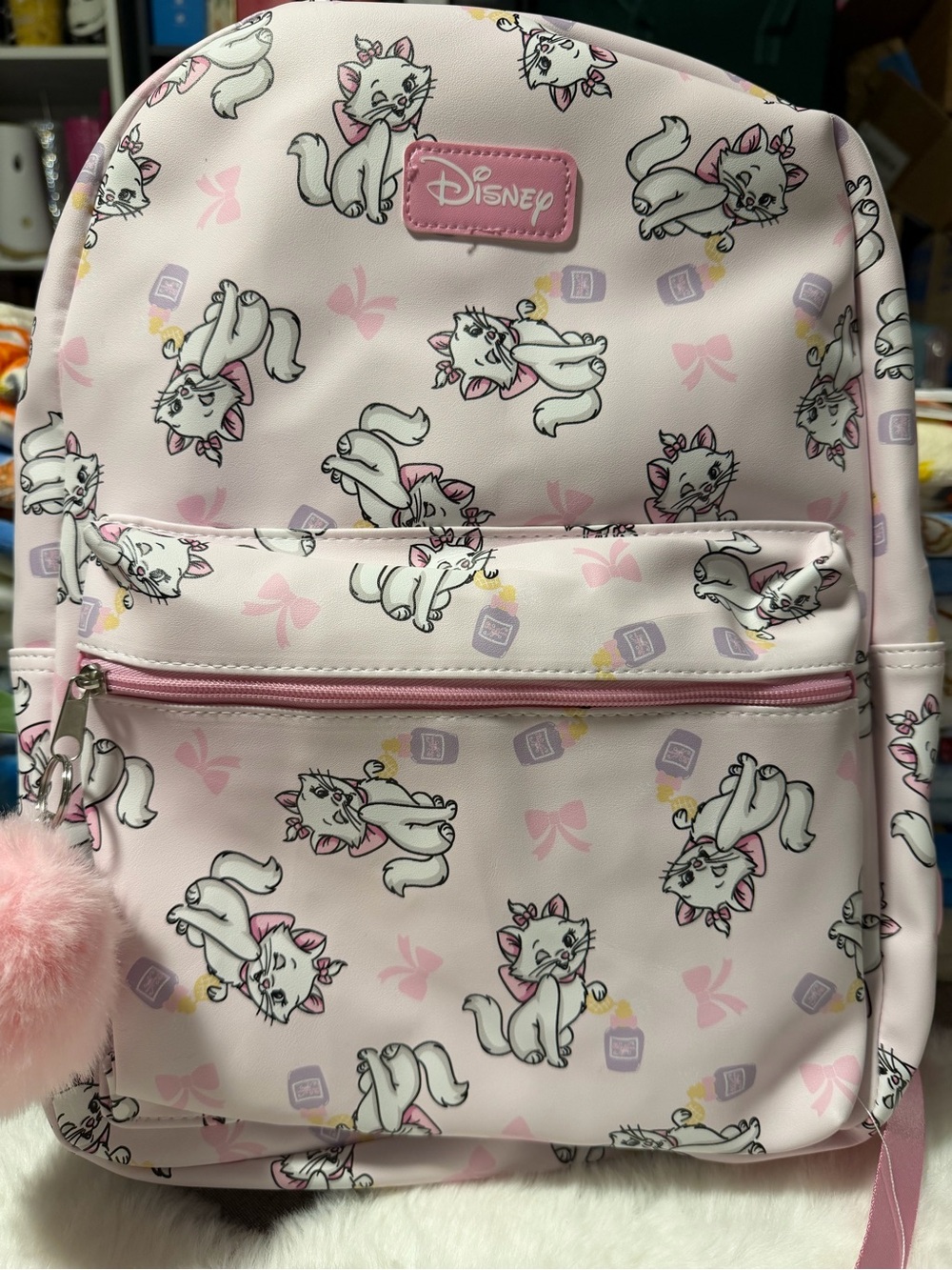 Bioworld Disney Marie Cat Pink Kids Backpack with Pom Pom